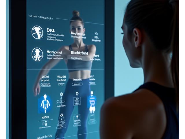 Mirage Veidrodžio vartotojo sąsaja su treniruočių pasirinkimu ir realaus laiko grįžtamojo ryšio rodyklėmis